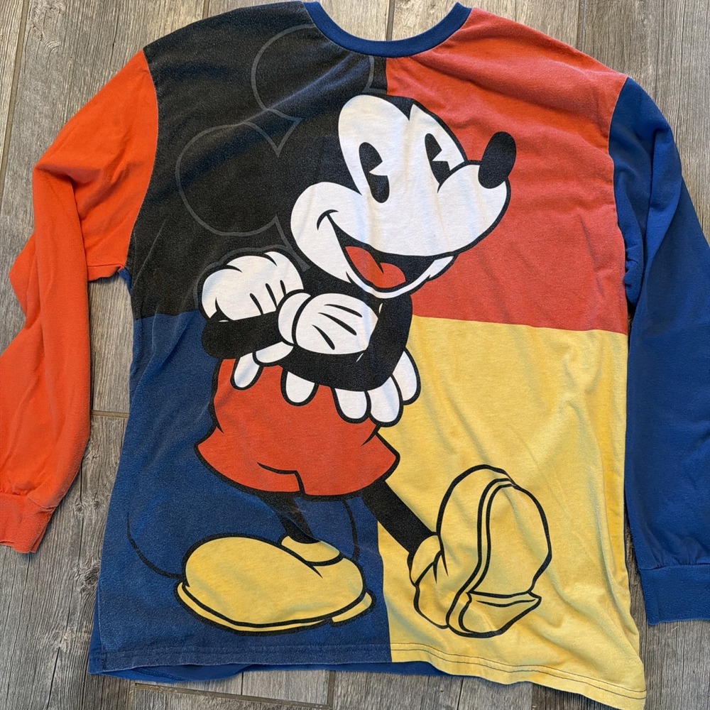 Disney Mickey Mouse Color Block Long Sleeve Graphic Shirt Men's XL